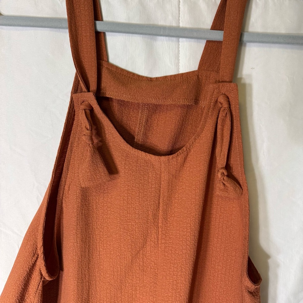 SHEIN Rust Textured Wide Leg Romper‎ Tie Strap Overalls Small - Picture 3 of 8